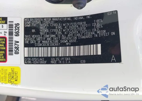 2014 Toyota Sienna Limited 7 Passenger из США, поврежденный, VIN 5TDDK3DC9ES083661